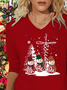 Casual Christmas Snowman V Neck Long Sleeve T-shirt