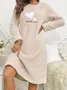 Autumn And Winter Pink Heart Flannel Long-Sleeved Thickened Nightgown Pullover Mid-Length Cute Home Clothes Nightgown