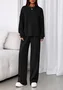 Women Plain Two-Piece Set Daily Long Sleeve Casual Spring/Fall Top With Pants Matching Set