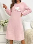 Autumn And Winter Pink Heart Flannel Long-Sleeved Thickened Nightgown Pullover Mid-Length Cute Home Clothes Nightgown