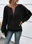 Casual Plain V Neck Long Sleeve T-shirt