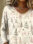 Casual Christmas V Neck Long Sleeve T-shirt