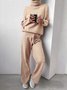 Women Plain Split Joint Two-Piece Set Daily Long Sleeve Casual Spring/Fall Top With Pants Matching Set