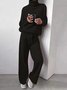 Women Plain Split Joint Two-Piece Set Daily Long Sleeve Casual Spring/Fall Top With Pants Matching Set
