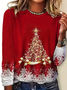 Casual Christmas Crew Neck Long Sleeve T-shirt