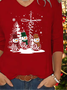 Casual Christmas Snowman V Neck Long Sleeve T-shirt