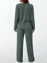 Women Plain Two-Piece Set Daily Long Sleeve Casual Spring/Fall Top With Pants Matching Set