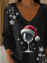 Casual Christmas V Neck Long Sleeve T-shirt