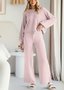 Women Plain Two-Piece Set Daily Long Sleeve Casual Spring/Fall Top With Pants Matching Set