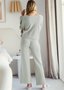 Women Plain Two-Piece Set Daily Long Sleeve Casual Spring/Fall Top With Pants Matching Set