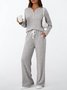 Women Plain Two-Piece Set Daily Long Sleeve Casual Spring/Fall Top With Pants Matching Set