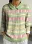 Women Cotton Geometric Long Sleeve Comfy Casual Sweater