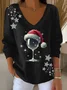 Casual Christmas V Neck Long Sleeve T-shirt
