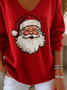 Casual Santa Claus V Neck Long Sleeve T-shirt