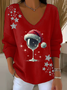 Casual Christmas V Neck Long Sleeve T-shirt