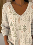 Casual Christmas V Neck Long Sleeve T-shirt