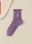 Cotton Embroidery Sweat-absorbent Trendy Japanese Style Cute Fungus Lace Mid-tube Women's Socks Breathable Pile Socks