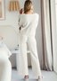 Women Plain Two-Piece Set Daily Long Sleeve Casual Spring/Fall Top With Pants Matching Set