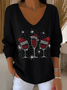 Casual Christmas V Neck Long Sleeve T-shirt