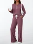 Women Plain Two-Piece Set Daily Long Sleeve Casual Spring/Fall Top With Pants Matching Set