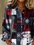 Shirt Collar Regular Sleeve Long Sleeve Christmas Snowman Buckle Regular Loose Button Up Shirt Shirt For Women