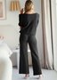 Women Plain Two-Piece Set Daily Long Sleeve Casual Spring/Fall Top With Pants Matching Set