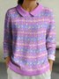 Women Cotton Geometric Long Sleeve Comfy Casual Sweater