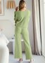 Women Plain Two-Piece Set Daily Long Sleeve Casual Spring/Fall Top With Pants Matching Set