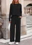 Women Plain Two-Piece Set Daily Long Sleeve Casual Spring/Fall Top With Pants Matching Set