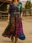 Women Floral Spring/Fall Dress V Neck Long Sleeve H-Line Dress