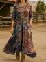 Women Floral Spring/Fall Dress V Neck Long Sleeve H-Line Dress