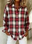 Shawl Collar Long Sleeve Plaid Regular Loose Shirt For Women