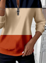 Casual Crew Neck Multicolor Block Sweatshirt Printing