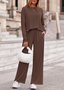Women Plain Two-Piece Set Daily Long Sleeve Casual Spring/Fall Top With Pants Matching Set