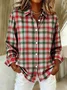 Shawl Collar Long Sleeve Plaid Regular Loose Shirt For Women