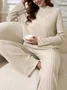 Women Plain Two-Piece Set Daily Long Sleeve Casual Spring/Fall Top With Pants Matching Set