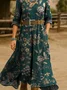 Women Floral Spring/Fall Dress V Neck Long Sleeve H-Line Dress