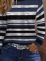 Casual Striped Crew Neck Long Sleeve T-shirt