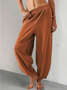 Women Plain Long Elastic Waist Pants Casual Spring/Fall Trousers