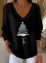 Casual Christmas V Neck Long Sleeve T-shirt