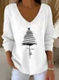 Casual Christmas V Neck Long Sleeve T-shirt