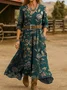 Women Floral Spring/Fall Dress V Neck Long Sleeve H-Line Dress