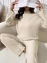 Women Plain Two-Piece Set Daily Long Sleeve Casual Spring/Fall Top With Pants Matching Set