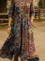 Women Floral Spring/Fall Dress V Neck Long Sleeve H-Line Dress