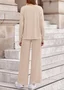 Women Plain Two-Piece Set Daily Long Sleeve Casual Spring/Fall Top With Pants Matching Set