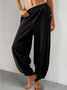 Women Plain Long Elastic Waist Pants Casual Spring/Fall Trousers