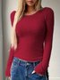 Casual Plain Crew Neck Long Sleeve T-shirt