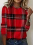 Casual Plaid Crew Neck Long Sleeve T-shirt