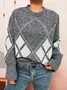 Women Cotton Geometric Long Sleeve Comfy Casual Sweater