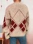 Women Cotton Geometric Long Sleeve Comfy Casual Sweater